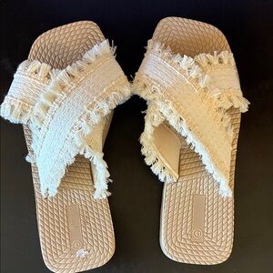Fringed Cream Sandals